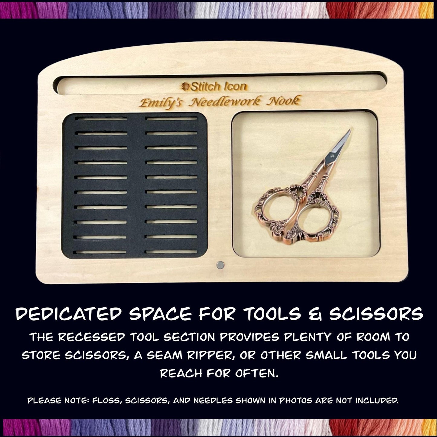 Wooden Project Tray Set–Cross Stitch Organizer with 20 Clear Acrylic Bobbins–Holds Tools,Scissors,Needles–Mother's Day Gift