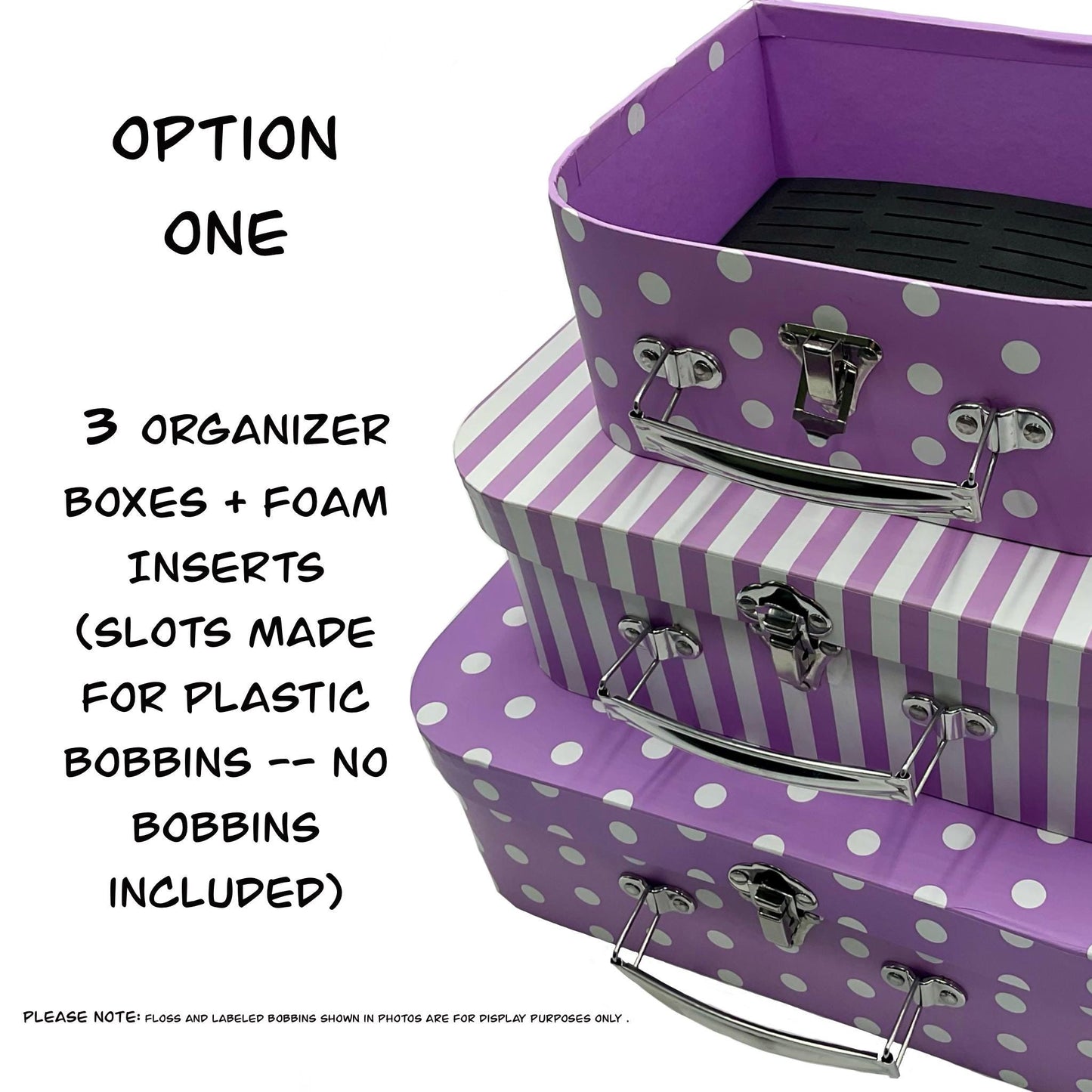 Travel Floss Bobbin Box Set–3 Organizer Boxes with Foam Inserts–Holds 151 Acrylic or 206 Plastic Bobbins–Gift Cross Stitch Storage