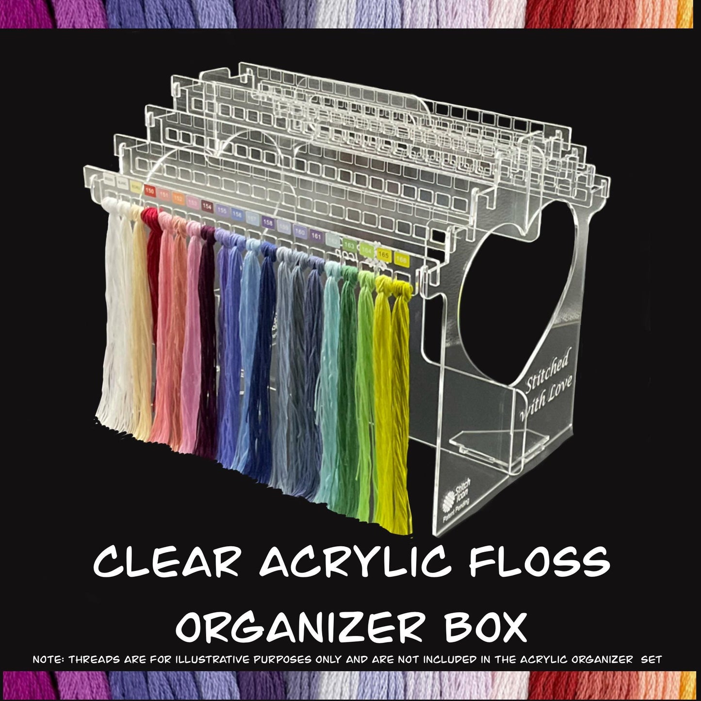 Clear Acrylic Floss Organizer Box: Embroidery Floss Storage Box, Thread Hanging Box with Handle for Easy Carrying, Gift for Cross Stitchers