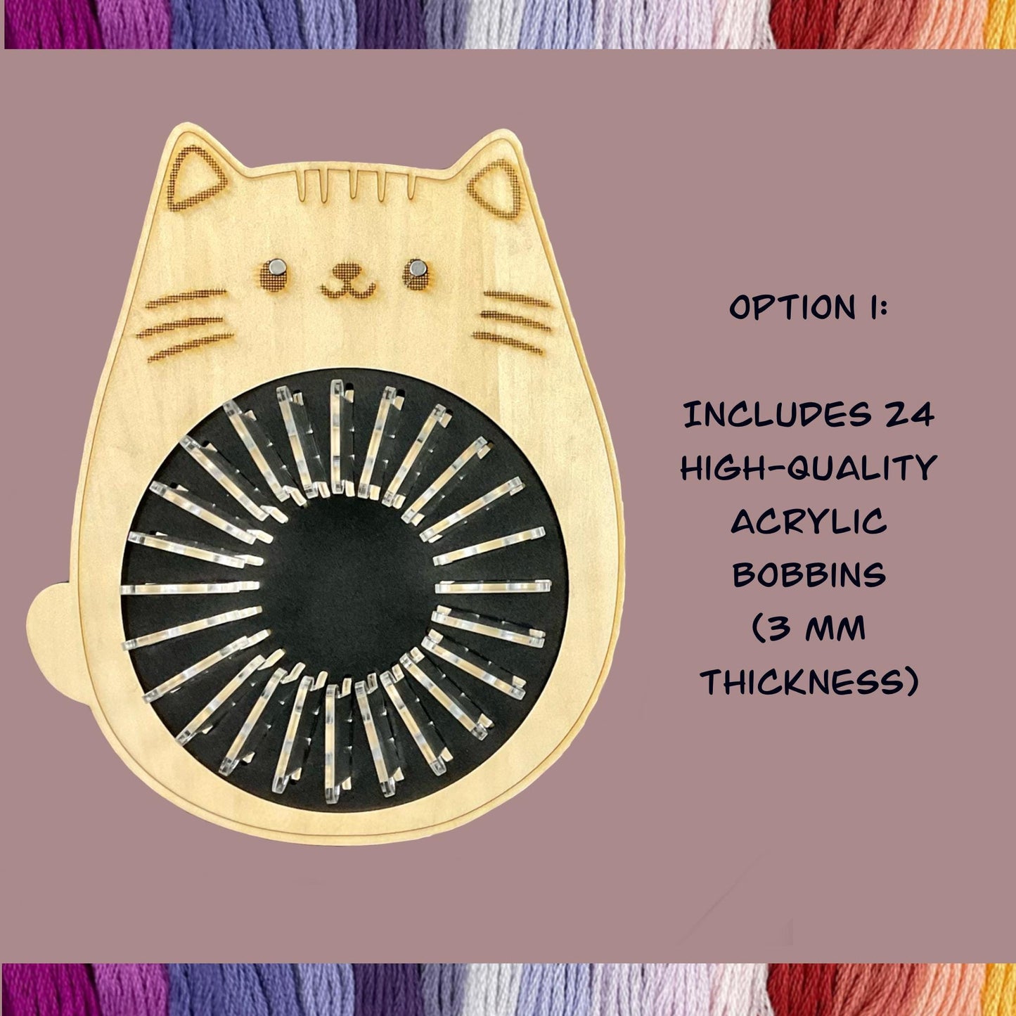 Cat Shaped Cross-Stitch Embroidery Tray Set–Holds 24 Acrylic Bobbins or 32 Regular Plastic Bobbins, Perfect Holiday Gift with Needle Storage