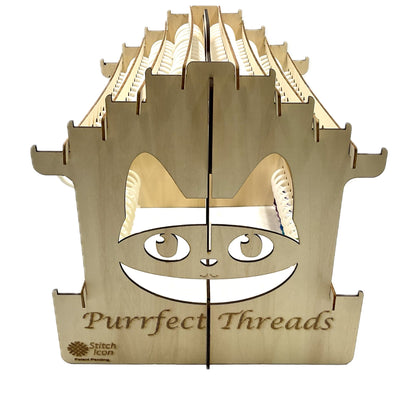 Purrfect Threads Floss Organizer: Wooden Cat Design, 160 Slots -Craft Tool for 128 Colors DMC Floss Skeins + 32 Bobbins, Gift Thread Storage