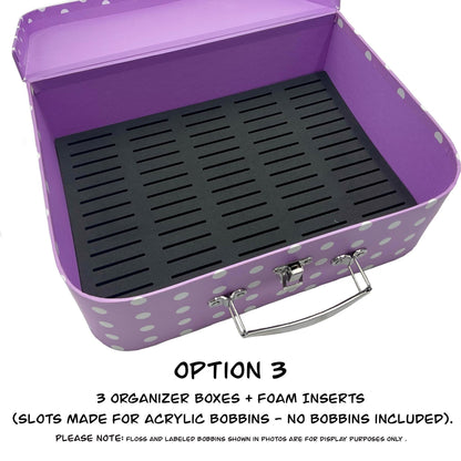 Travel Floss Bobbin Box Set–3 Organizer Boxes with Foam Inserts–Holds 151 Acrylic or 206 Plastic Bobbins–Gift Cross Stitch Storage