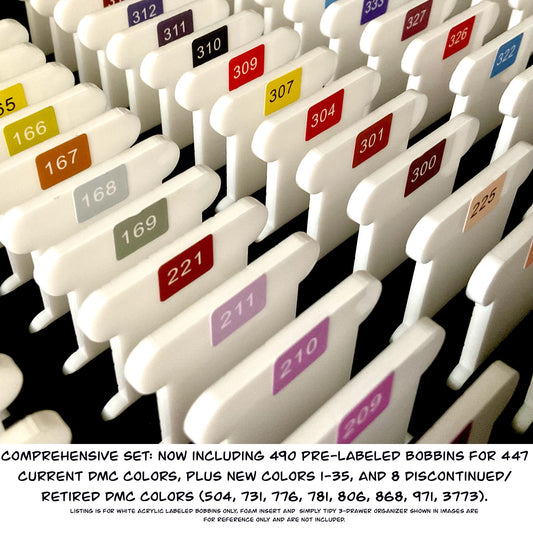 Pre-Labeled 490 Color White Acrylic Bobbins:Perfect Gift for Cross-Stitch & Embroidery,490 Prelabeled White 3 mm Acrylic Bobbin-Best Present