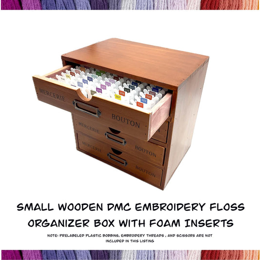 SMALL Wooden DMC Embroidery Floss Organizer Box with Foam Inserts Compact 4 Drawer Embroidery Thread Storage Box-Perfect Gift for Stitchers