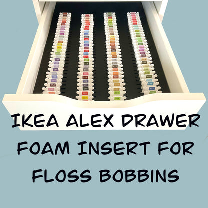 IKEA Alex Drawer Foam Insert for Floss Bobbins-Cross stitch, Embroidery and Needlework Organization, Present Gift for Crafter Cross Stitcher