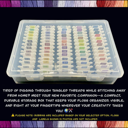 Travel Floss Bobbin Box Set with Foam Inserts–Colorful Cross Stitch Storage Organizer for On-the-Go Projects 48-70 Plastic Bobbins Included