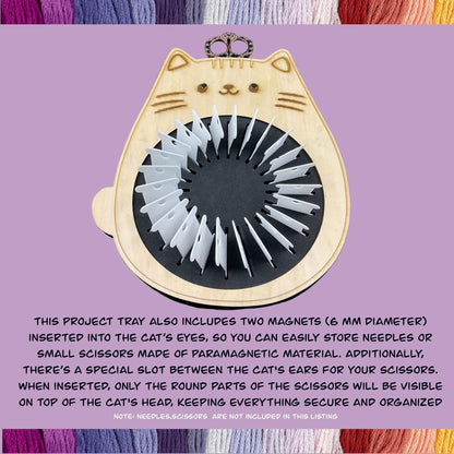 Cat Shaped Cross-Stitch Embroidery Tray Set–Holds 24 Acrylic Bobbins or 32 Regular Plastic Bobbins, Perfect Holiday Gift with Needle Storage