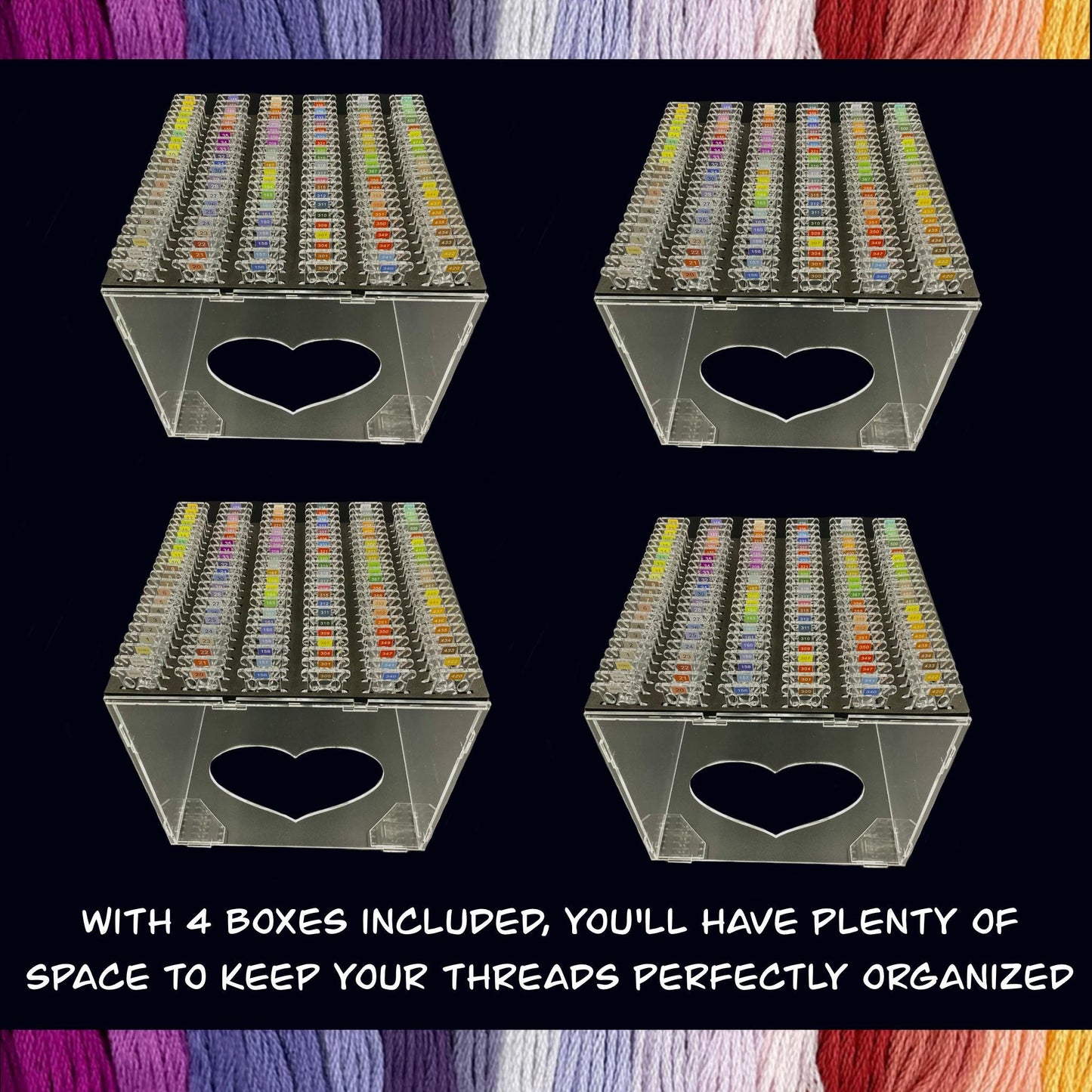 490 DMC-Labeled Acrylic Bobbins & 4 Clear Storage Boxes–Perfect Cross-Stitch Thread Organization Set-Gift for Stitchers Embroidery Lovers