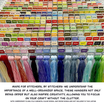 Set of 25 Clear Acrylic Pre-Labeled Floss Hangers for 490 DMC Colors–Perfect Present for Cross Stitchers, Gift Thread Hangers, Foss Storage