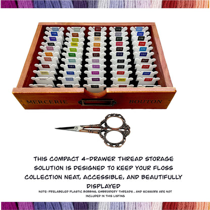 SMALL Wooden DMC Embroidery Floss Organizer Box with Foam Inserts Compact 4 Drawer Embroidery Thread Storage Box-Perfect Gift for Stitchers