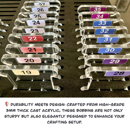 1-35 Pre-Labeled 3mm Clear Acrylic Bobbins: Perfect Gift for Cross-Stitch Embroidery, 35 Colors Prelabeled Acrylic Bobbins Set Best Present
