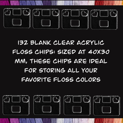 132-Count Clear Acrylic Floss Chip Storage Box–Ideal Gift for Stitchers-Blank Floss Chips, Floss Drop Storage–132 Blank Drops and Organizer