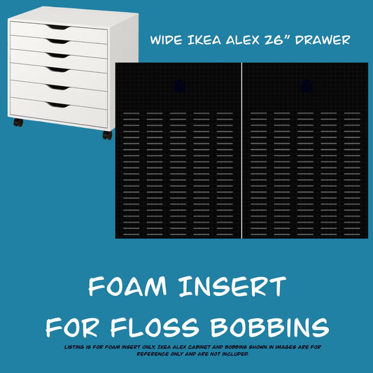 Wide IKEA Alex 26” Drawer Foam Insert for Floss Bobbins-Cross stitch,Embroidery and Needlework Organization, Present Gift for Cross Stitcher