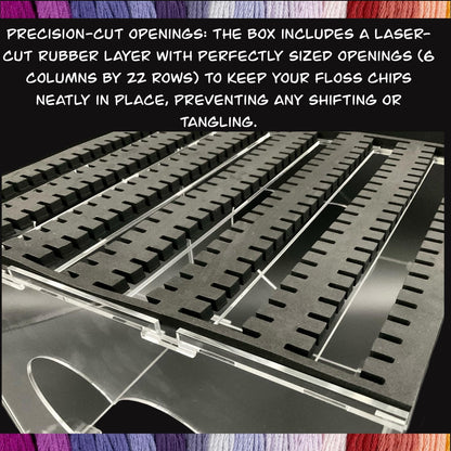 132-Count Clear Acrylic Floss Chip Storage Box–Ideal Gift for Stitchers-Blank Floss Chips, Floss Drop Storage–132 Blank Drops and Organizer