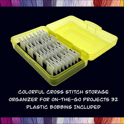 4-Pack Travel Floss Bobbin Boxes & Organizer Bag Set–Cross Stitch Storage for On-the-Go Projects 4 Box 128 Bobbins Gift for Stitcher Mother