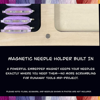 Wooden Project Tray Set–Cross Stitch Organizer with 20 Clear Acrylic Bobbins–Holds Tools,Scissors,Needles–Mother's Day Gift