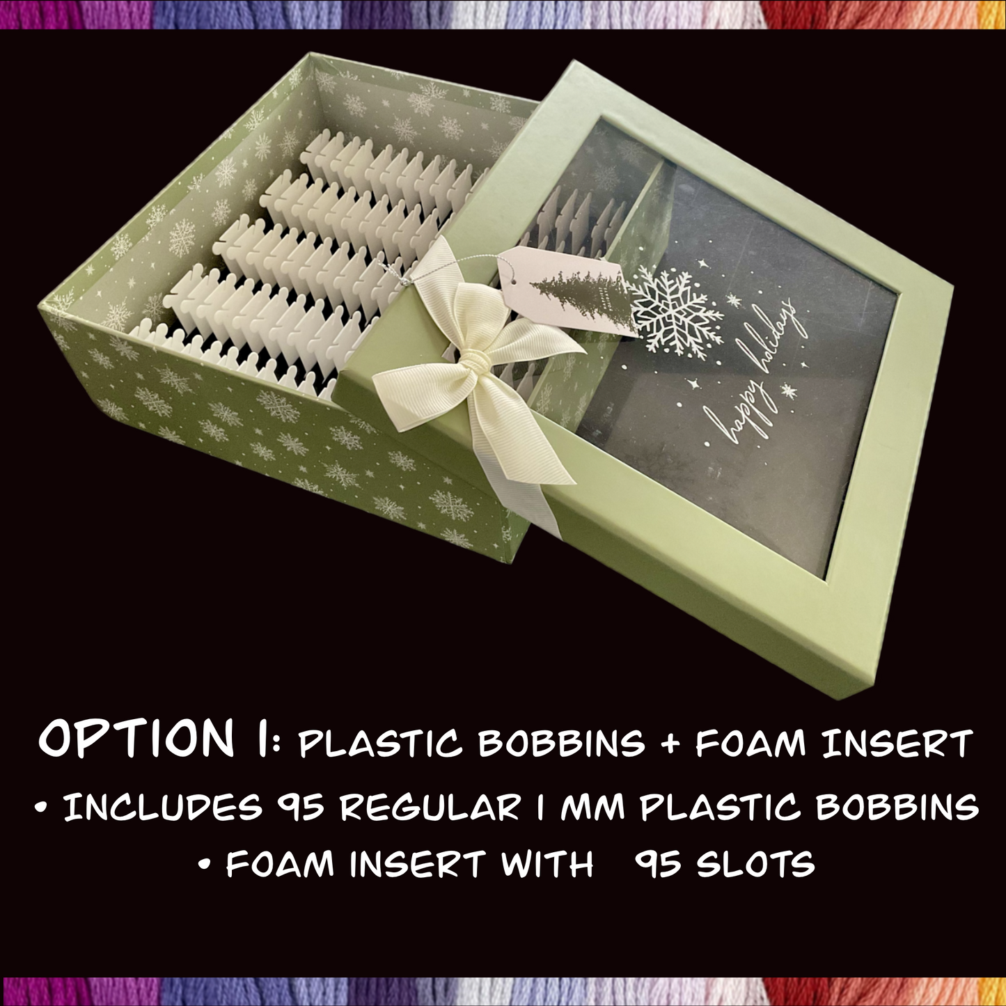 Holiday floss organizer box with plastic or acrylic bobbins included transparent lid cross stitch storage box Christmas gift for stitchers