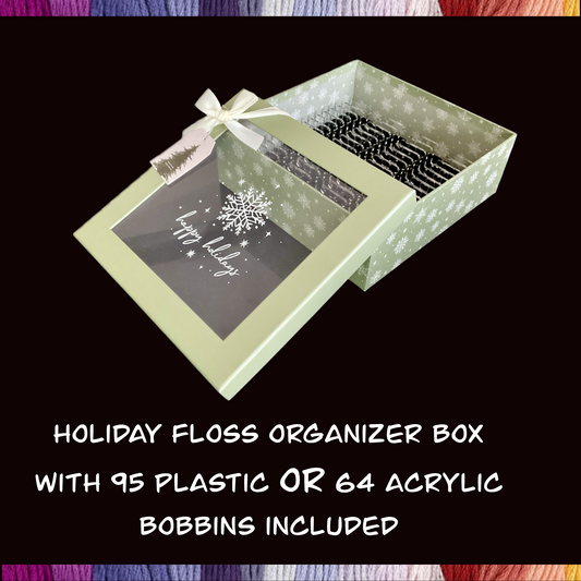 Holiday floss organizer box with plastic or acrylic bobbins included transparent lid cross stitch storage box Christmas gift for stitchers