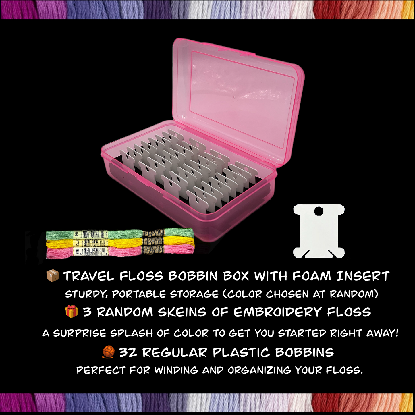Beginner Embroidery Stitch Cards–Step-by-Step Guide to 20 Essential Stitches,Portable 4×6 Set–Travel Bobbin Organizer,Plastic Bobbins,Floss