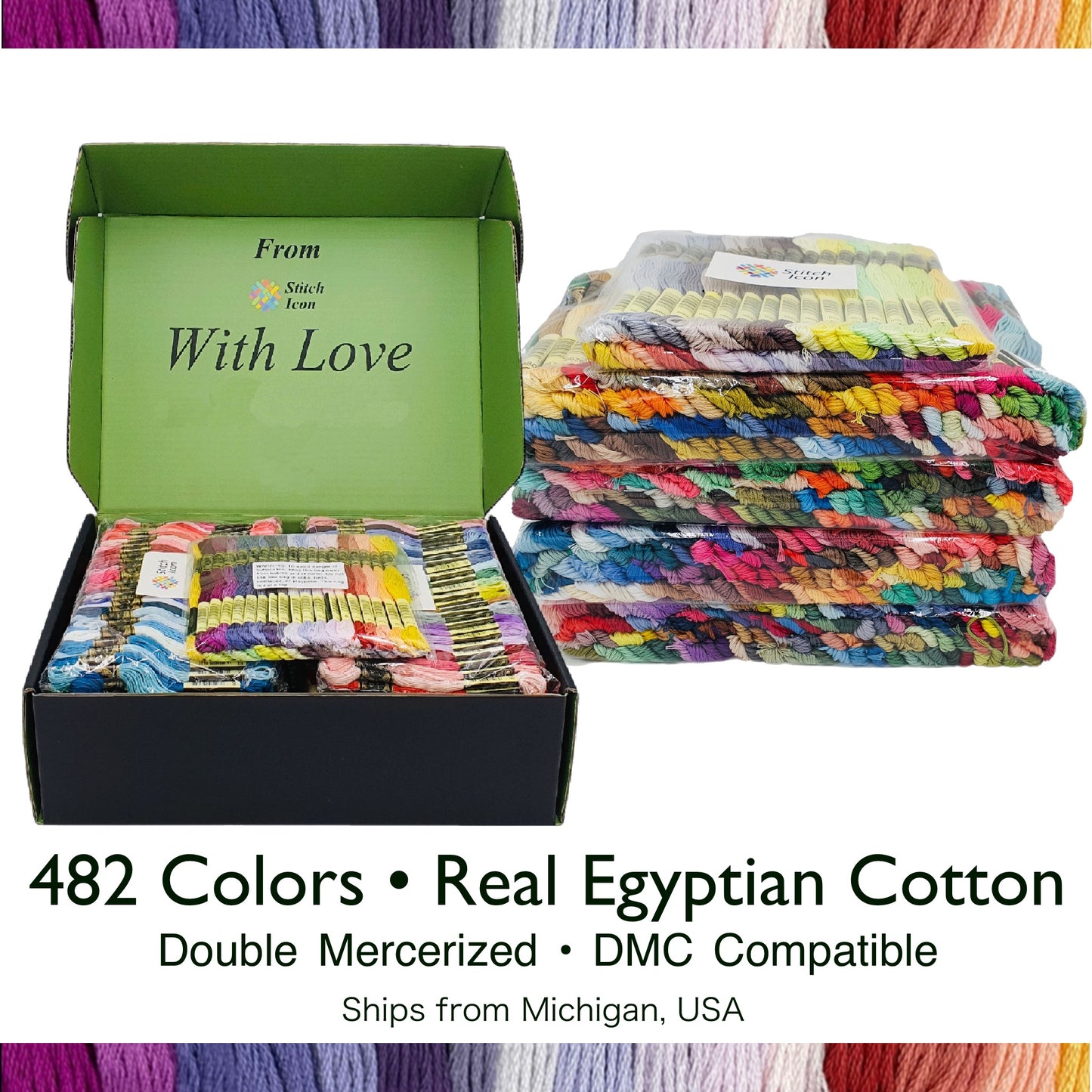 482 Colors Cross Stitch Embroidery Thread All 447 Colors Set+35 Colors Gift Box,Made from Double Mercerized 100% Egyptian Long Staple Cotton
