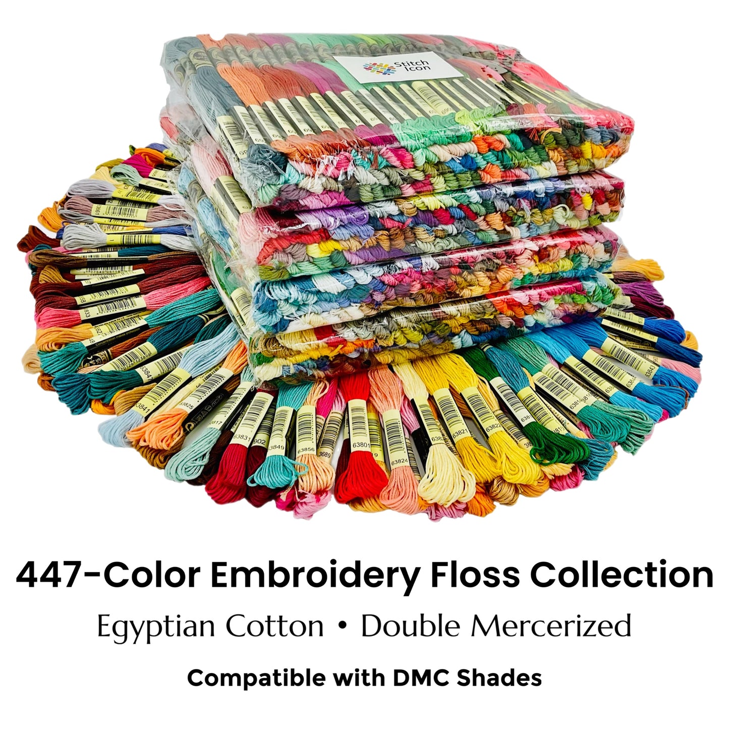 Complete Cross Stitch Tread Kit:447 Colors Mercerized Egyptian Cotton in Organizer Bag.Rainbow Colors Floss Gift Set. Present for Crafter
