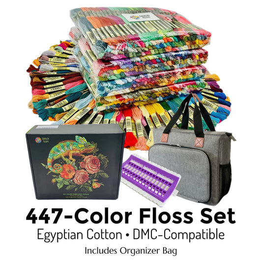 Complete Cross Stitch Tread Kit:447 Colors Mercerized Egyptian Cotton in Organizer Bag.Rainbow Colors Floss Gift Set. Present for Crafter