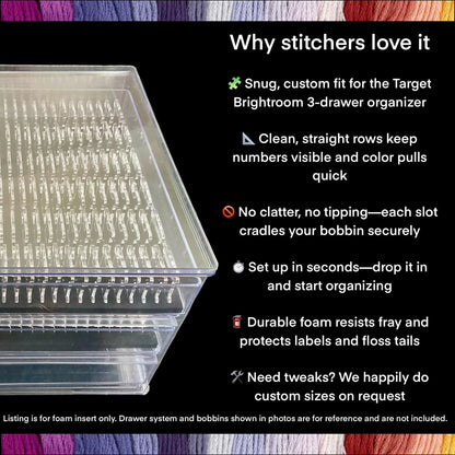 Target Brightroom Drawer Foam Insert Cross Stitch Bobbin Organizer 150 Capacity DMC Plastic or 2-3mm Acrylic Bobbins