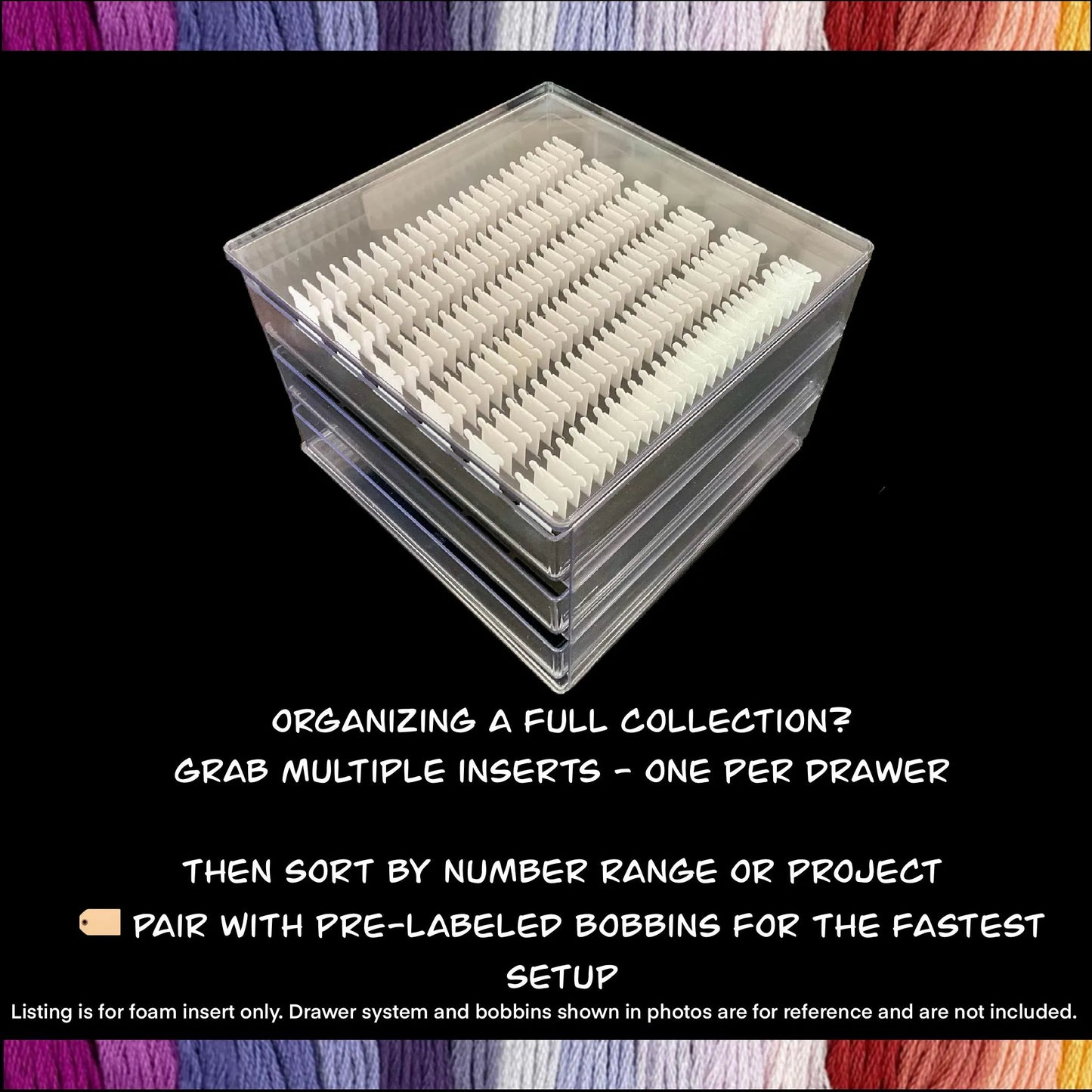 Target Brightroom Drawer Foam Insert Cross Stitch Bobbin Organizer 150 Capacity DMC Plastic or 2-3mm Acrylic Bobbins