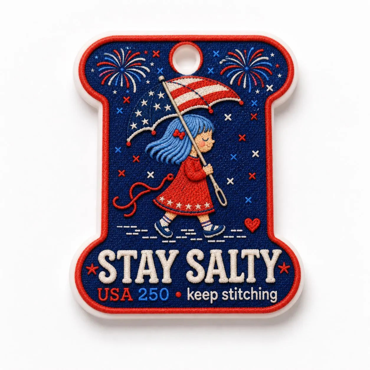 Patriotic Needle Minder, Stay Salty Cross Stitch Magnet, USA 250 Embroidery Needle Keeper, 4th of July Stitcher Gift