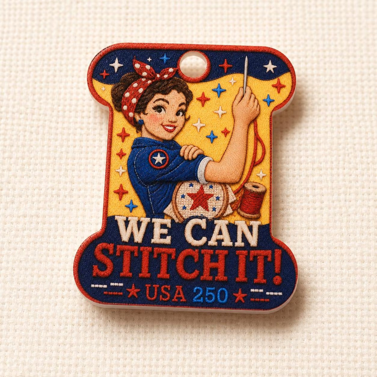 Patriotic Needle Minder, We Can Stitch It Cross Stitch Magnet, Rosie Inspired Embroidery Needle Keeper, USA 250 Stitcher Gift
