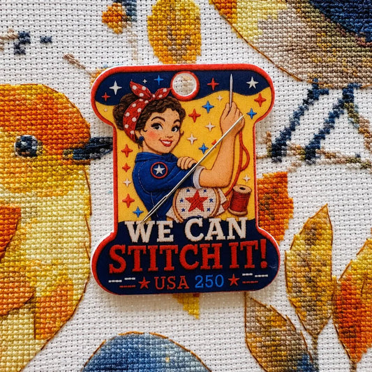 Patriotic Needle Minder, We Can Stitch It Cross Stitch Magnet, Rosie Inspired Embroidery Needle Keeper, USA 250 Stitcher Gift