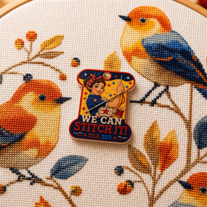 Patriotic Needle Minder, We Can Stitch It Cross Stitch Magnet, Rosie Inspired Embroidery Needle Keeper, USA 250 Stitcher Gift