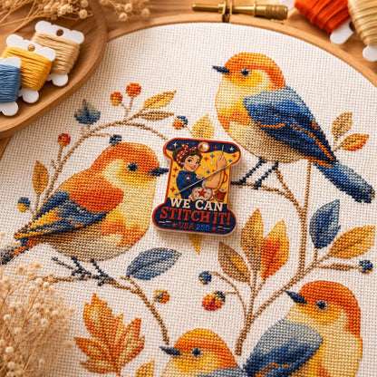 Patriotic Needle Minder, We Can Stitch It Cross Stitch Magnet, Rosie Inspired Embroidery Needle Keeper, USA 250 Stitcher Gift