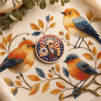 Patriotic Needle Minder, Funny Cross Stitch Magnet, I’m Stitching Now Revolution Later, USA 250 Embroidery Needle Keeper, Stitcher Gift