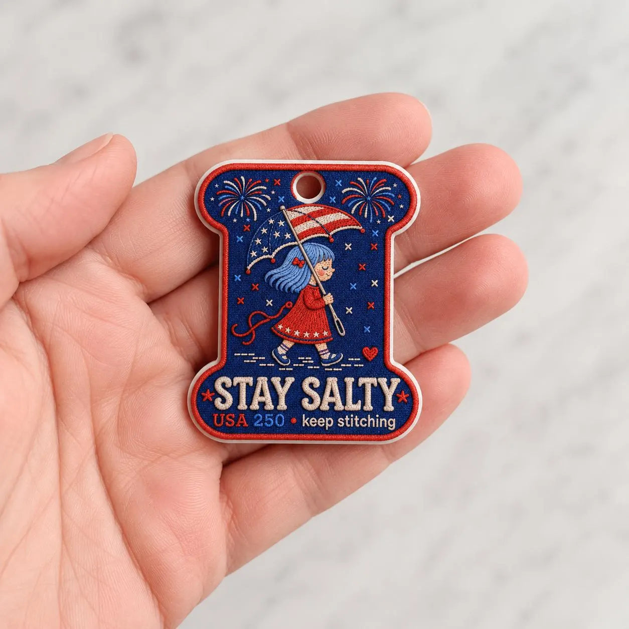 Patriotic Needle Minder, Stay Salty Cross Stitch Magnet, USA 250 Embroidery Needle Keeper, 4th of July Stitcher Gift