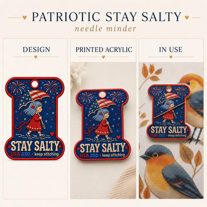 Patriotic Needle Minder, Stay Salty Cross Stitch Magnet, USA 250 Embroidery Needle Keeper, 4th of July Stitcher Gift