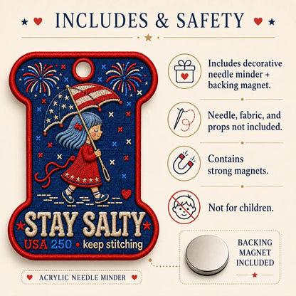 Patriotic Needle Minder, Stay Salty Cross Stitch Magnet, USA 250 Embroidery Needle Keeper, 4th of July Stitcher Gift