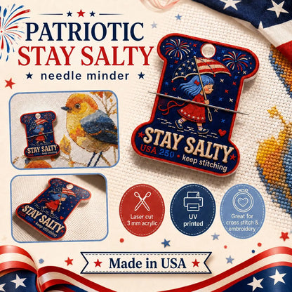 Patriotic Needle Minder, Stay Salty Cross Stitch Magnet, USA 250 Embroidery Needle Keeper, 4th of July Stitcher Gift
