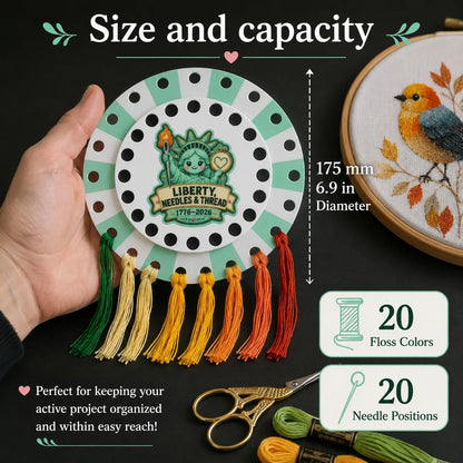 Cross Stitch Project Organizer, 20-Color Floss Holder with Needle Parking, Reusable DMC Number Chart, Liberty Stitching Gift