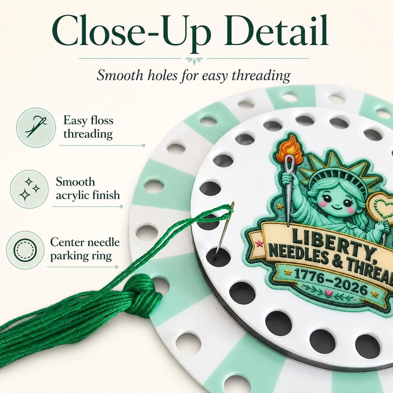 Cross Stitch Project Organizer, 20-Color Floss Holder with Needle Parking, Reusable DMC Number Chart, Liberty Stitching Gift