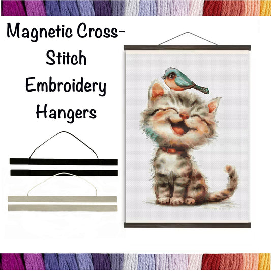 Magnetic Cross-Stitch Embroidery Hangers:Sleek Black and White, 8-12 inch Hanger for Embroidery Canvas Display-Picture Frame for Posters Art