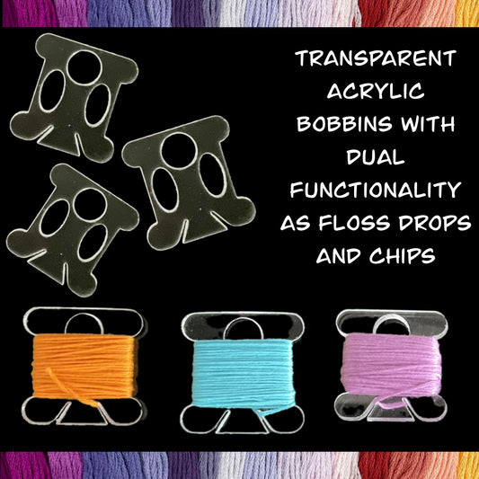 Deluxe Acrylic Bobbins-Transparent Acrylic Bobbin,Floss Drops/Chips-Floss Tread Storage-Cross stitch, Embroidery and Needlework Organization