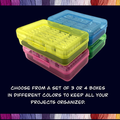 Travel Floss Bobbin Box Set with Foam Inserts–Colorful Cross Stitch Storage Organizer for On-the-Go Projects 96-128 Plastic Bobbins Included