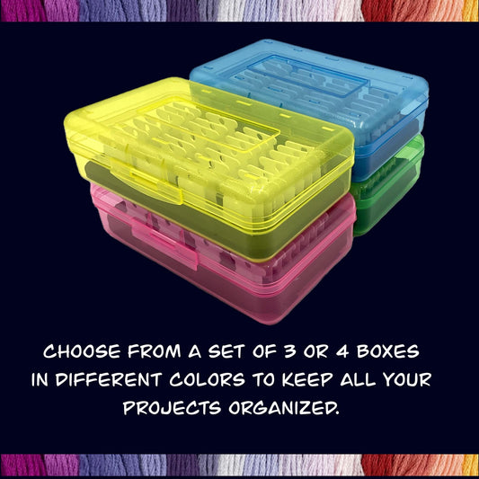 Travel Floss Bobbin Box Set with Foam Inserts–Colorful Cross Stitch Storage Organizer for On-the-Go Projects 96-128 Plastic Bobbins Included