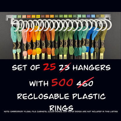 Set of 25 Clear Acrylic Pre-Labeled Floss Hangers for 490 DMC Colors–Perfect Present for Cross Stitchers, Gift Thread Hangers, Foss Storage
