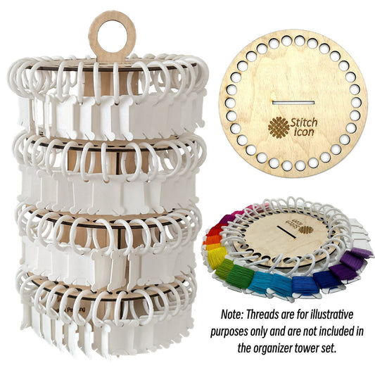Elite Floss Organizer Tower:Store 120 Colors of Embroidery Floss Threads Effortlessly, 4 Organizers for 30 DMC skeins,120 Bobbins&rings, Gift