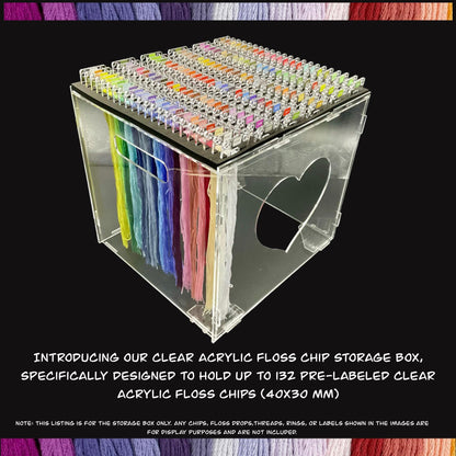 Clear Acrylic Floss Chip Storage Box–Holds 132 DMC Pre-Labeled Floss Drops-DMC Pre-Labeled Chip Organizer Storage-Perfect Gift for Stitcher
