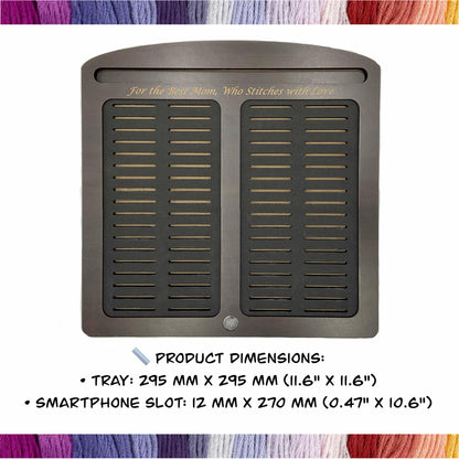 Cross Stitch Tray with 72 Acrylic or 80 Plastic Bobbins–Tool &Phone Slot–Mother's Day Gift for Stitcher–Cherry,Ebony,Black Wood