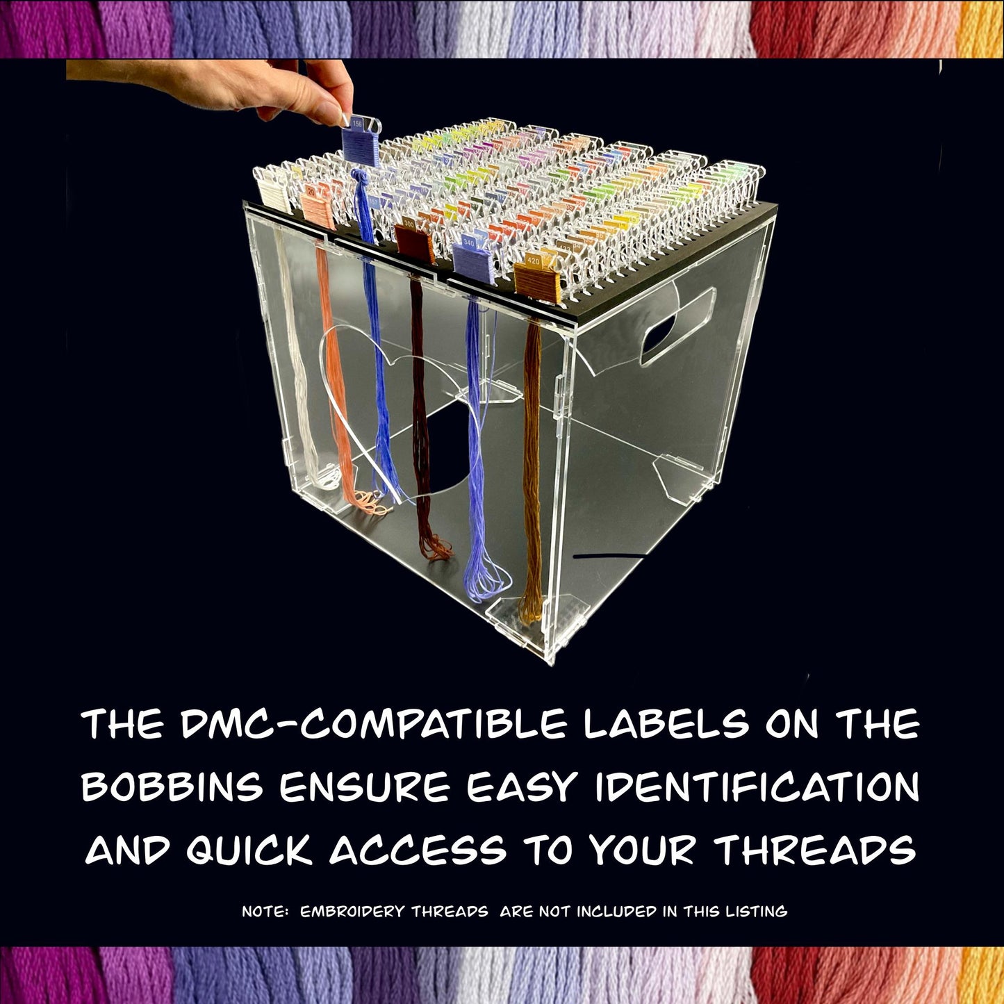 490 DMC-Labeled Acrylic Bobbins & 4 Clear Storage Boxes–Perfect Cross-Stitch Thread Organization Set-Gift for Stitchers Embroidery Lovers