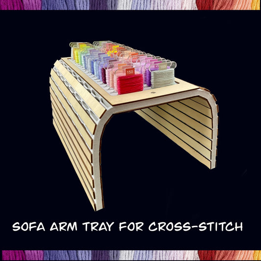 Sofa Arm Tray for Cross-Stitch–Holds 38 Acrylic or 40 Plastic Bobbins–Perfect Present TV Chair Armrest Organizer with Needle Storage Magnet
